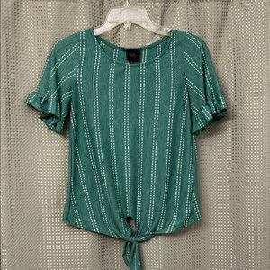 W5 Green Flutter Sleeve Tie Front Blouse